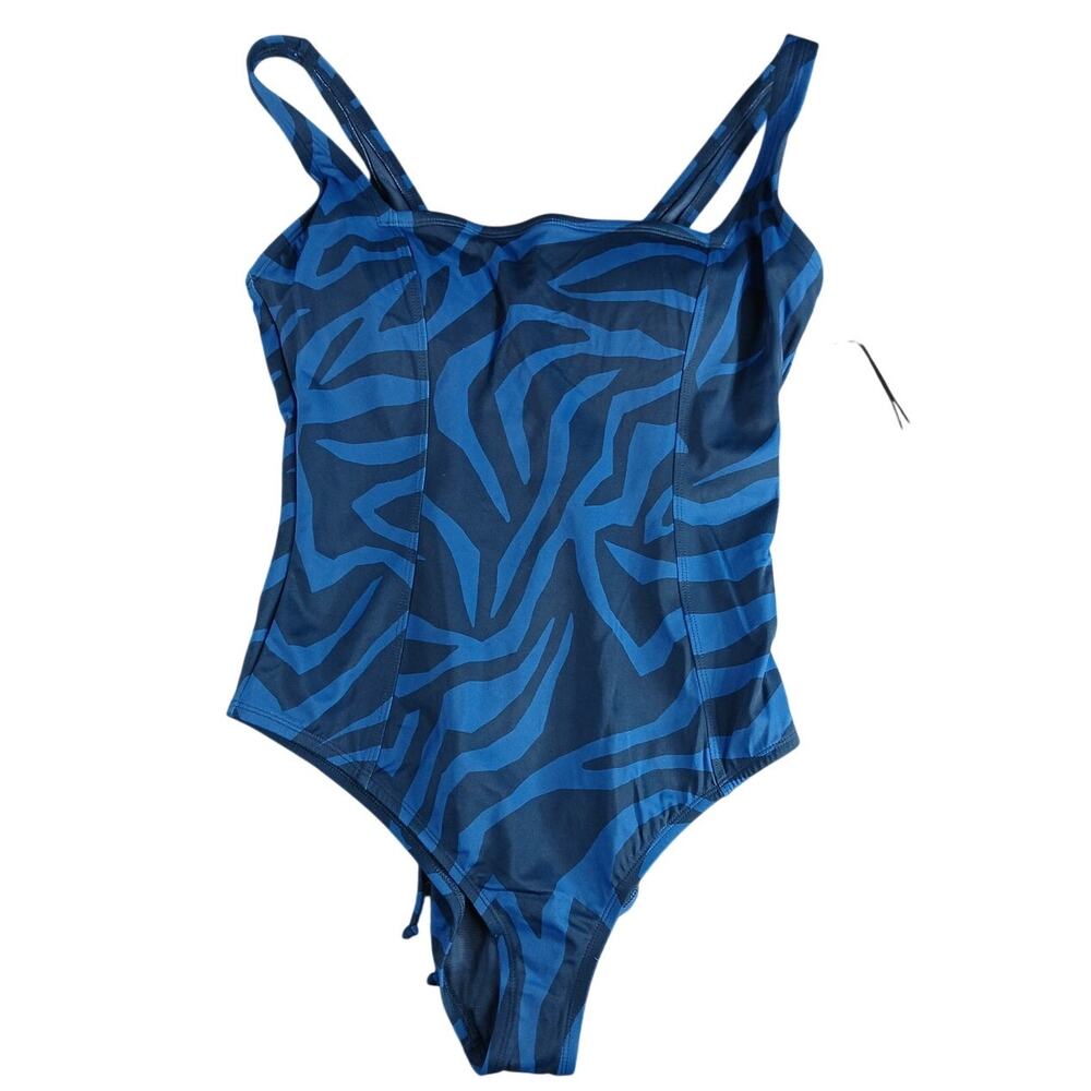S3 Swim Swimsuit Womens Large Blue One Piece Summer V Neck Zebra Padded NWT
